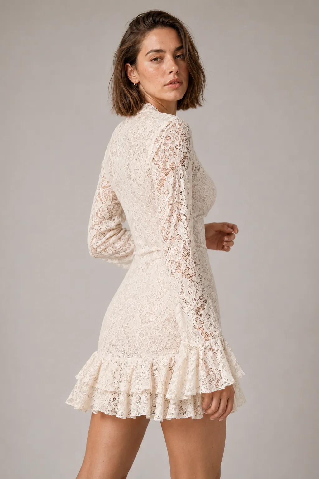 Lace V-Neck Double Ruffle Bodycon Dress image 4