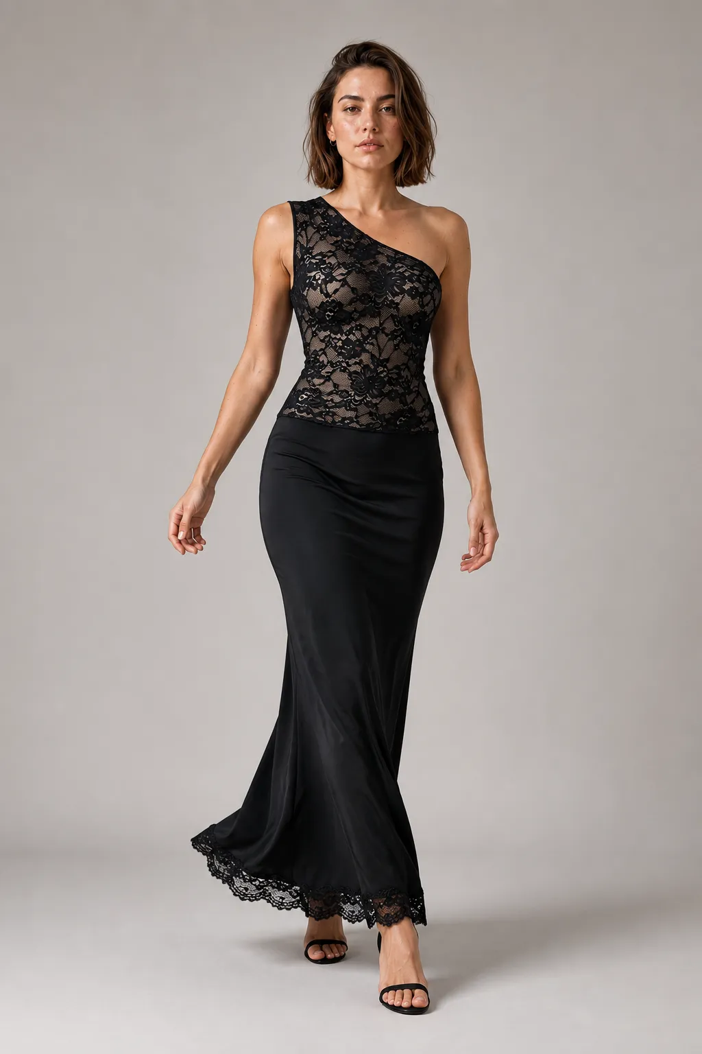 Midnight Muse One-Shoulder Lace Maxi Dress image 4