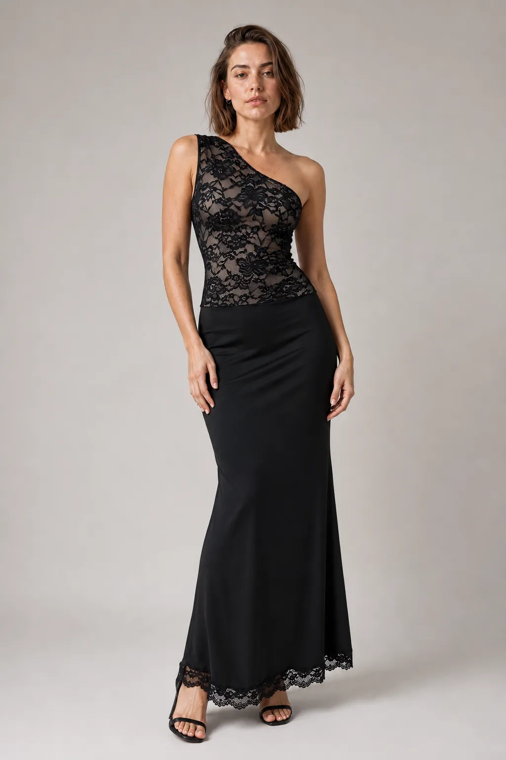 Midnight Muse One-Shoulder Lace Maxi Dress image 7