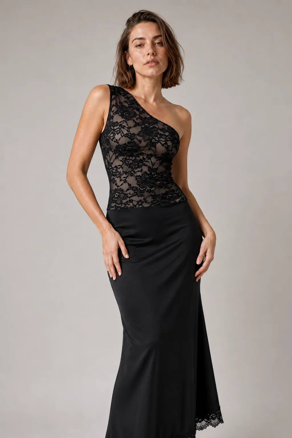 Midnight Muse One-Shoulder Lace Maxi Dress image 3