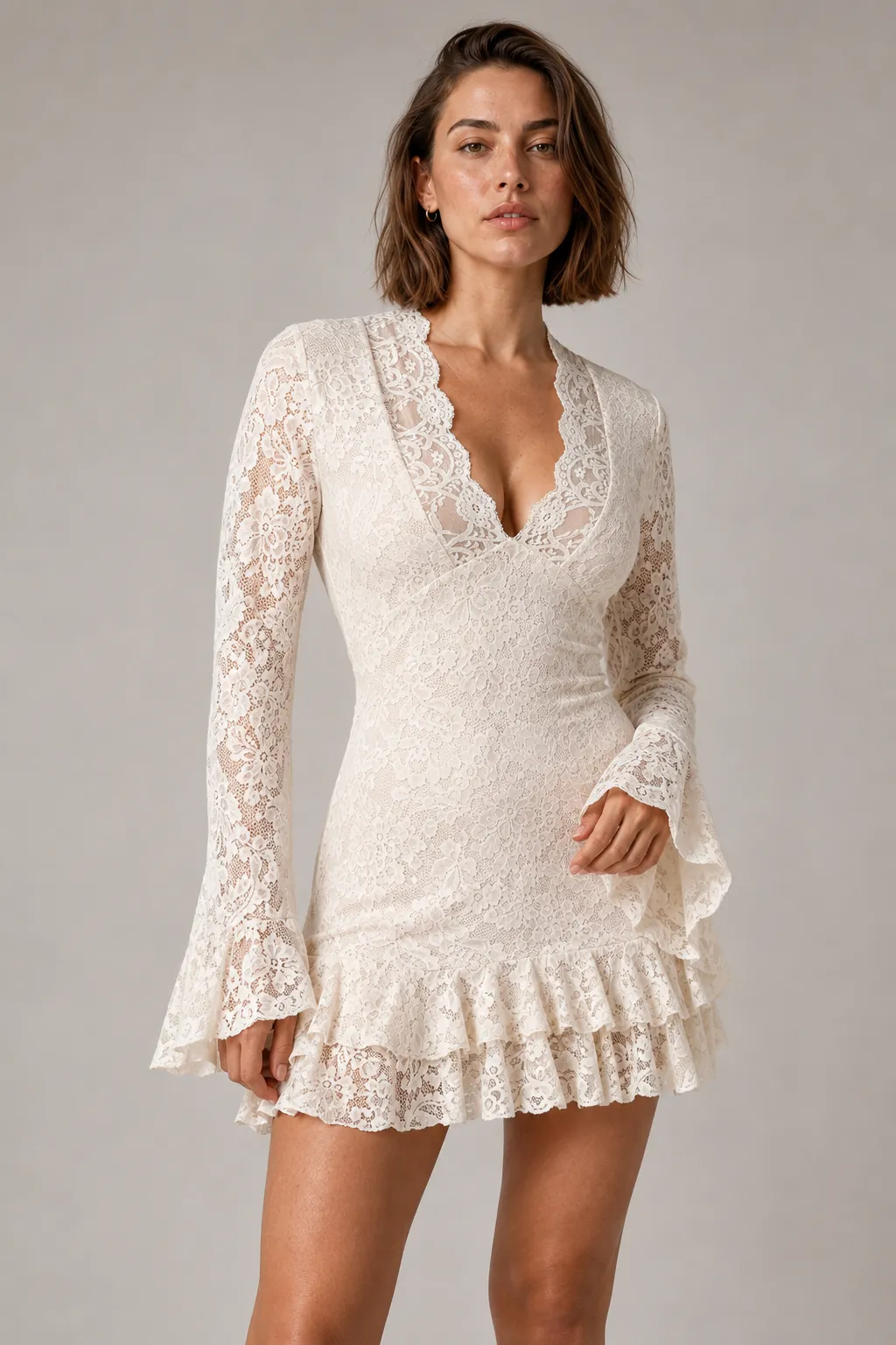 Lace V-Neck Double Ruffle Bodycon Dress image 8