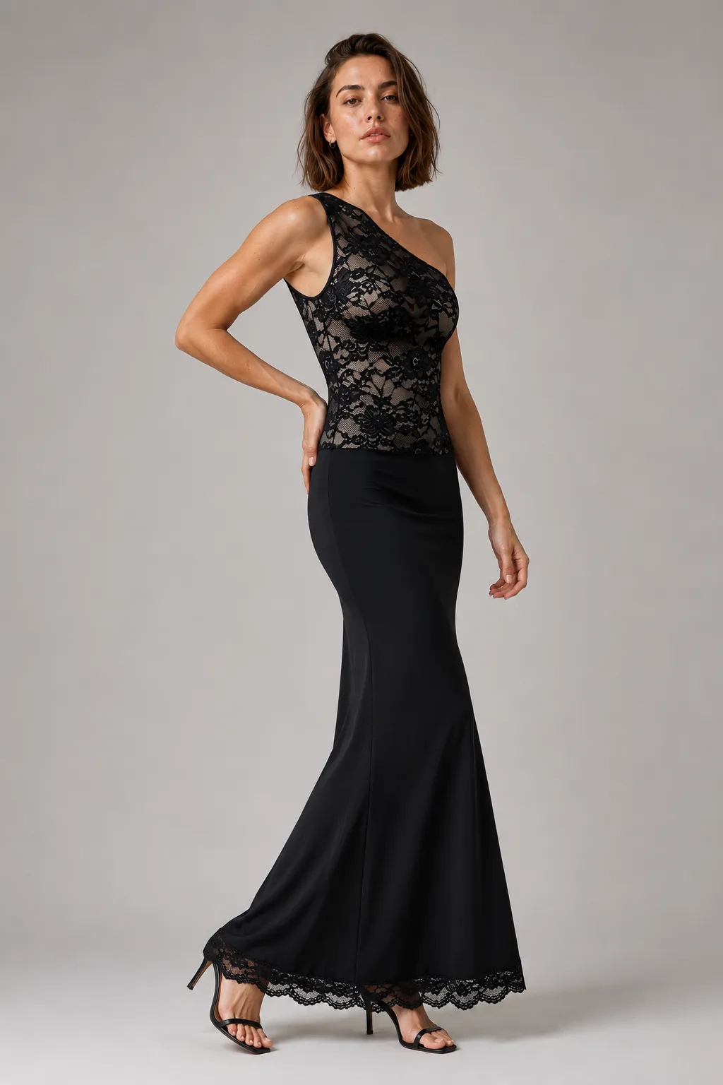 Midnight Muse One-Shoulder Lace Maxi Dress image 6